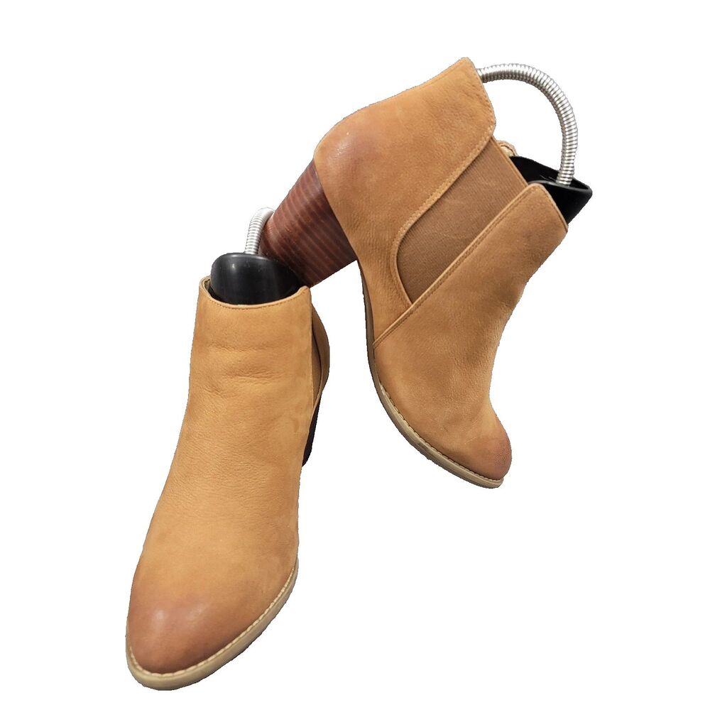 Vionic Womens Sz 9 Sterling Leather Suede Ankle Boot Camel Side Zip 2.5' Heel
